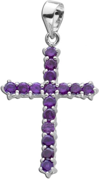 Kreuz Anhänger lila Zirkonia Silber 925 Kettenanhänger violett